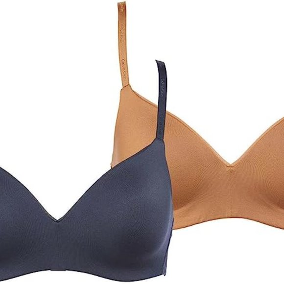 CALVIN KLEIN Constant 2 Pack Wirefree Bras - Bronze / Shoreline Navy - Large - Picture 6 of 7